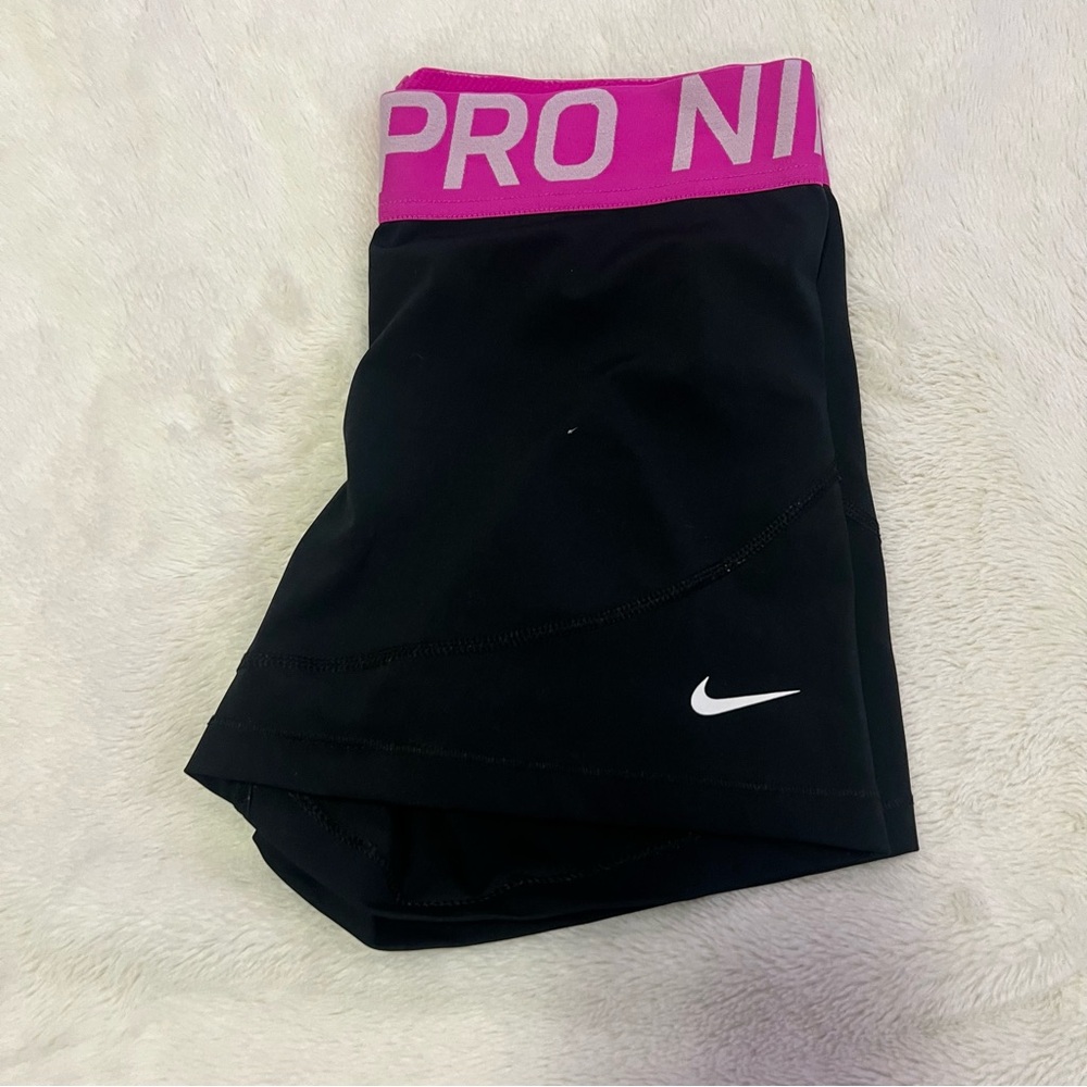 Nike Black and Pink Athletic Shorts with Stretchy Fit